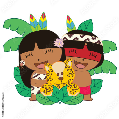 Cute Native Brazilian, indian person. Amazonia. Withou background. Best sign to tshirt