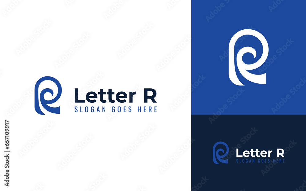 Creative Unique Letter Initial R Swirl Spiral Round Wave Logo Branding Templat