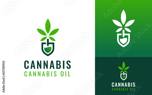 Creative Hemp Cannabis Weed Essential Oil Drop in Shovel Dig Farm Medicine Logo Branding Template