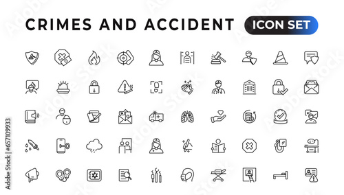 Crimes and accident linear icons collection.Set of thin line web icon set, simple outline icons collection, Pixel Perfect icons, Simple vector illustration