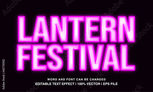Lantern festival editable text effect template, pink neon light futuristic glossy style typeface, premium vector