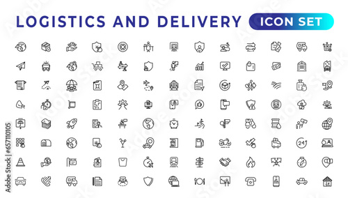 Logistics and delivery linear icons collection.Set of thin line web icon set, simple outline icons collection, Pixel Perfect icons, Simple vector illustration.