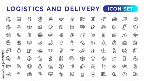 Logistics and delivery linear icons collection.Set of thin line web icon set, simple outline icons collection, Pixel Perfect icons, Simple vector illustration.