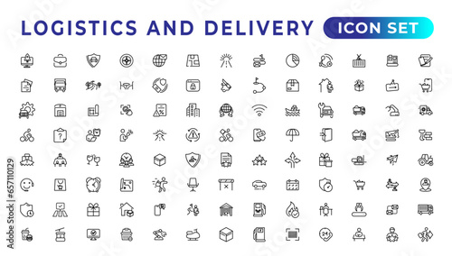 Logistics and delivery linear icons collection.Set of thin line web icon set, simple outline icons collection, Pixel Perfect icons, Simple vector illustration.
