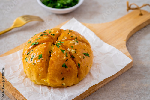 Korean cream cheese garlic bread on wooden board