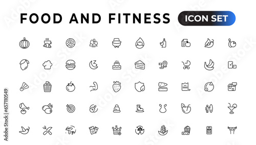 Food and fitness linear icons collection.Set of thin line web icon set, simple outline icons collection, Pixel Perfect icons, Simple vector illustration.