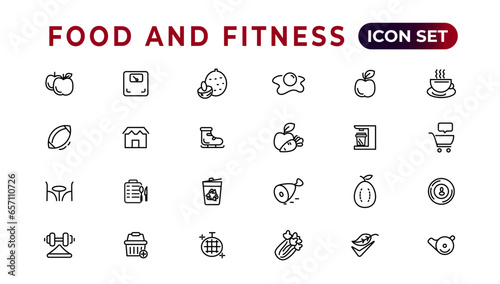 Food and fitness linear icons collection.Set of thin line web icon set, simple outline icons collection, Pixel Perfect icons, Simple vector illustration.