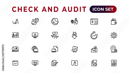 Check and audit line icons collection. Set of thin line web icon set  simple outline icons collection  Pixel Perfect icons  Simple vector illustration.