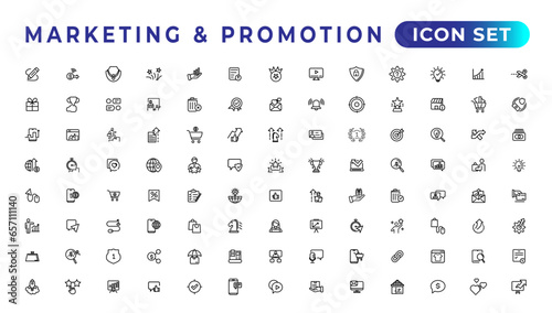 Marketing and promotion linear icons collection.Set of thin line web icon set, simple outline icons collection, Pixel Perfect icons, Simple vector illustration.