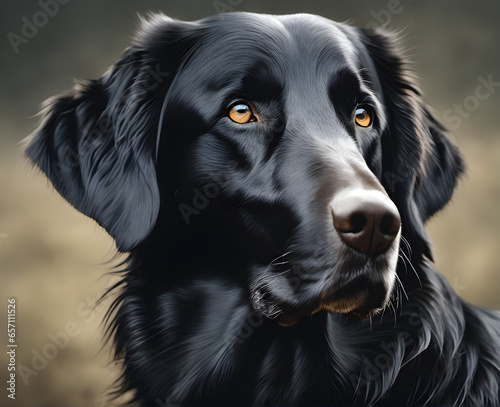 Close-Up Portrait of a Smooth Coated Retriever - Elegant Canine Companion. generative AI