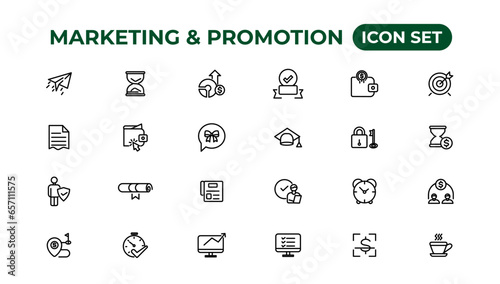 Marketing and promotion linear icons collection.Set of thin line web icon set, simple outline icons collection, Pixel Perfect icons, Simple vector illustration.