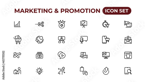 Marketing and promotion linear icons collection.Set of thin line web icon set, simple outline icons collection, Pixel Perfect icons, Simple vector illustration.