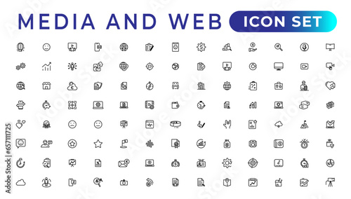 Media and Web icons in line style. Data analytics,Digitalmarketing, Management, Message, Phone. Vector illustration.