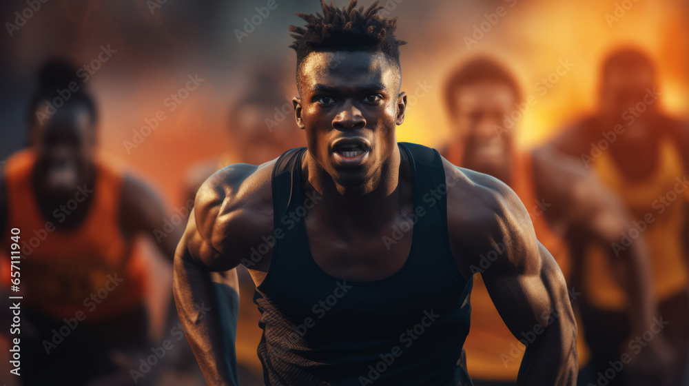 Fototapeta premium Black young athlete running at sports competitions