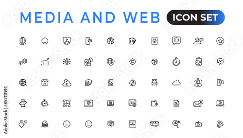 Media and Web icons in line style. Data analytics,Digitalmarketing, Management, Message, Phone. Vector illustration.