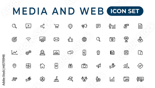 Media and Web icons in line style. Data analytics,Digitalmarketing, Management, Message, Phone. Vector illustration.