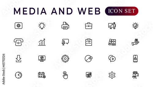 Media and Web icons in line style.Data analytics,Digitalmarketing, Management, Message, Phone. Vector illustration.