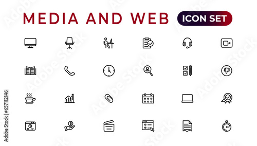 Media and Web icons in line style.Data analytics,Digitalmarketing, Management, Message, Phone. Vector illustration.