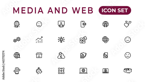 Media and Web icons in line style.Data analytics,Digitalmarketing, Management, Message, Phone. Vector illustration.