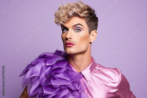 Portrait of a fashionable  drag queen, trendy and bright  photo