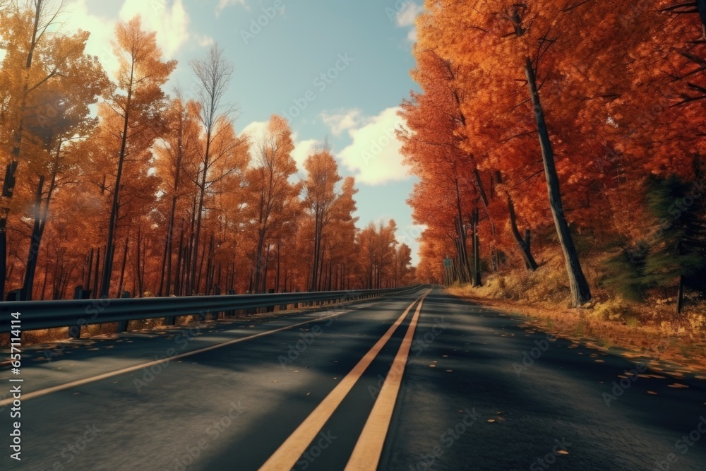 An image of an empty road with trees in the background. Perfect for travel or nature-themed projects.