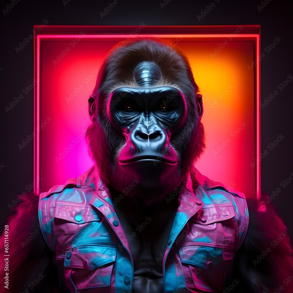 Portrait of a stylish gorilla wearing sunglasses. Studio shot over dark background.