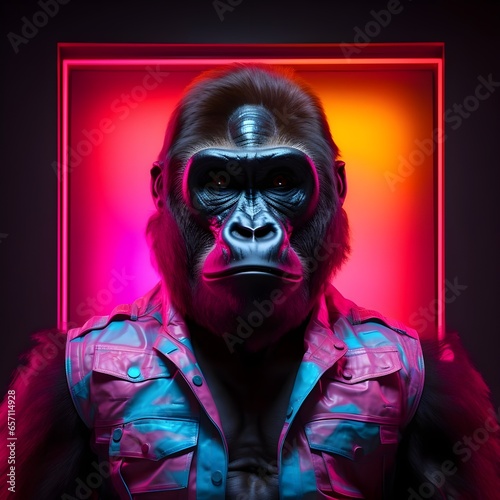 Portrait of a stylish gorilla wearing sunglasses. Studio shot over dark background.
