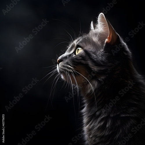 un chat noir de profil, généré par IA