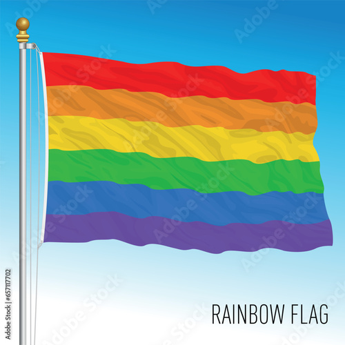 Rainbow movement waving flag, international symbol, vector illustration