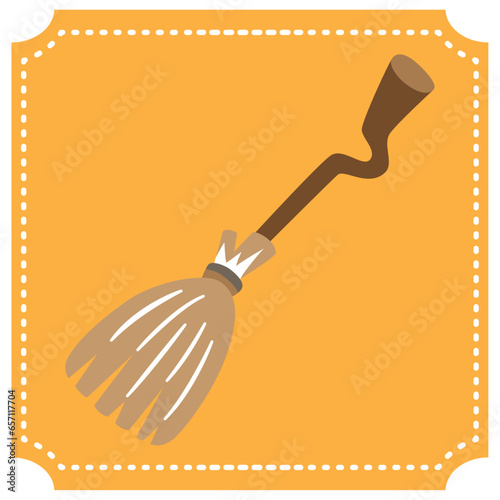 vector image of a halloween witch broom with yellow background