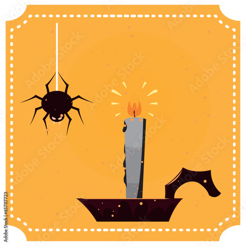 vector icon of a black halloween candle with yellow background