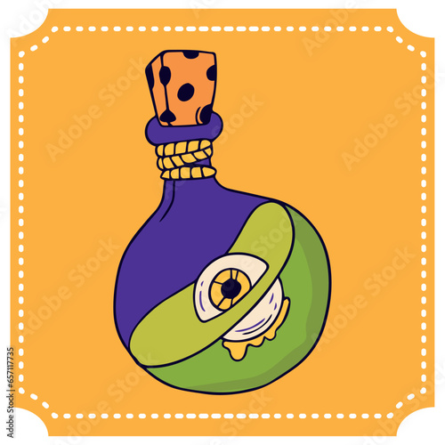 vector icon of a halloween posion jar with orange background