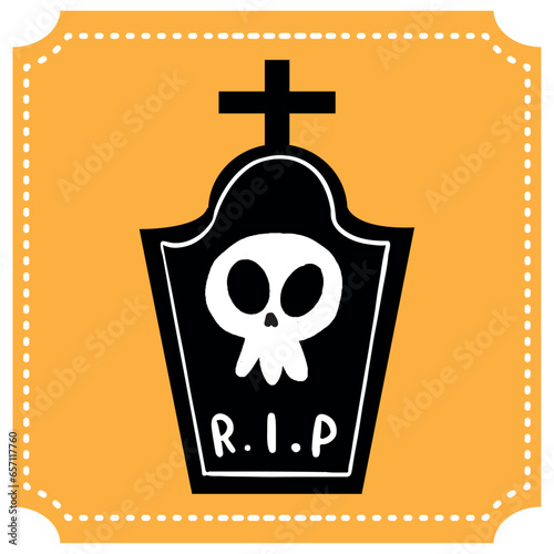 vector icon of a tombstone with yellow background