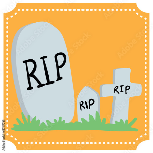 vector icon of a tombstone with yellow background