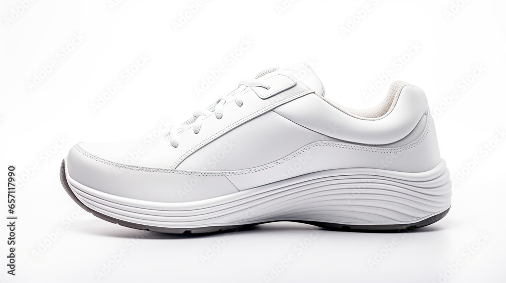 Sport shoe on white background, single sneaker side view, product shot, ai generated