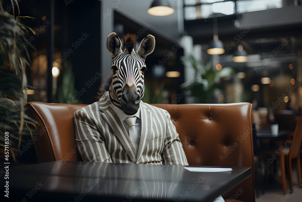Zebra in business suit at modern office. Zebra in business suit at modern office.