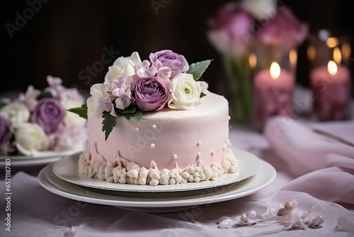 wedding cake with flowers © Pekr