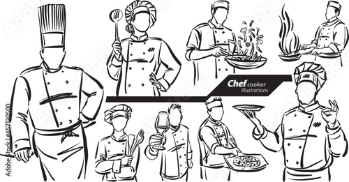 Chef cooker profession work doodle design drawing vector illustration