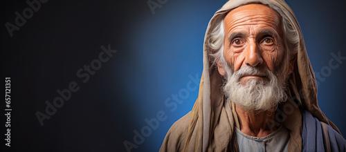 Close-up portrait of a wise old man. Grandfather or patriarch Abraham, Isaac or Jacob. Christian illustration.