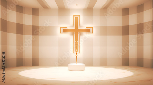 Leinwand Poster cross in church with ray of light on the white floor
In the Glow of Faith: Churc
