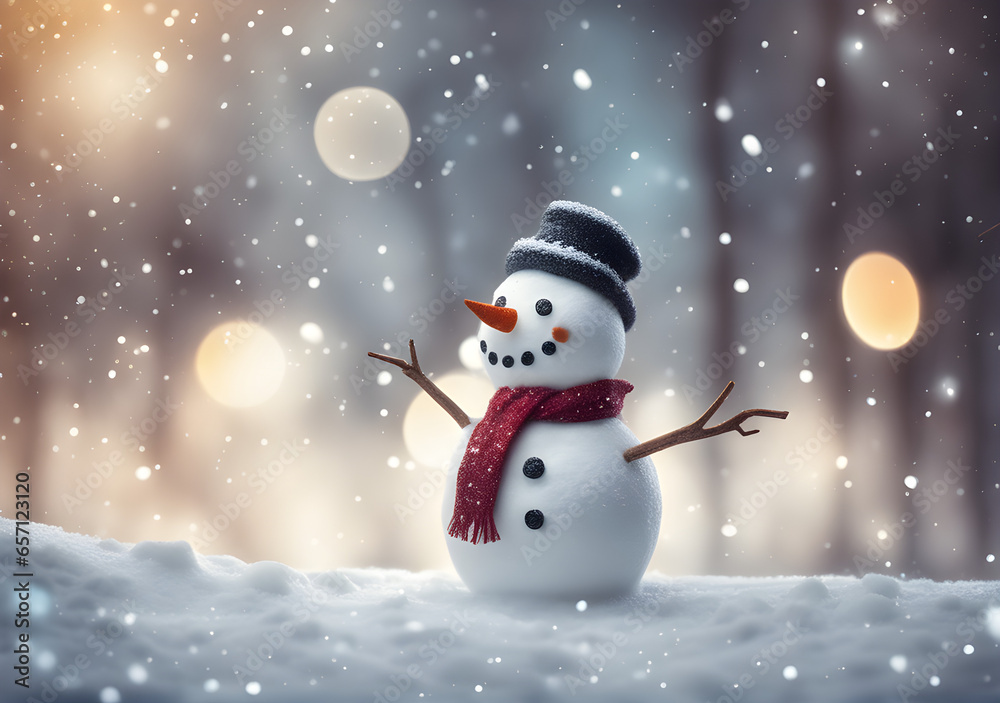 cute snowman with gifts for happy new year festival wallpaper. Generative Ai