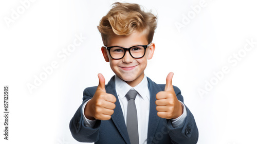 Portrait of smiling schoolboy showing thumbs up