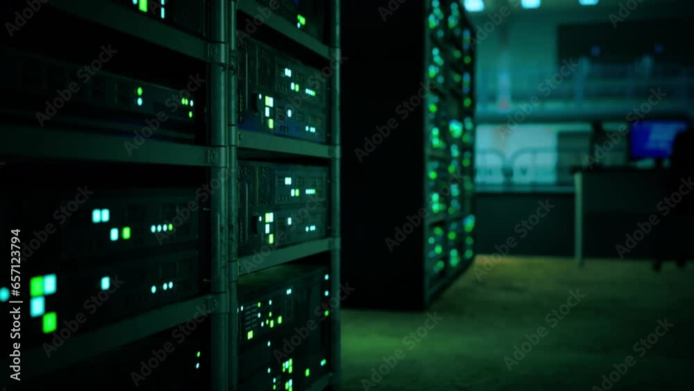 network server room with computers for digital tv ip communications