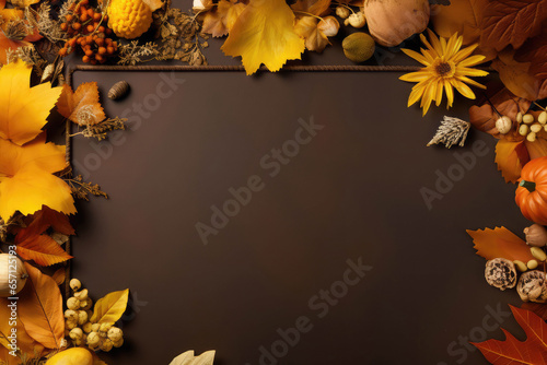 Autumn Leaves on a brown background with copy space