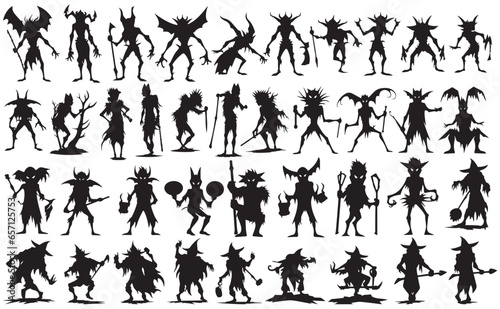 Silhouette of goblin collection, elements for Halloween decorations, set of goblin monster photo