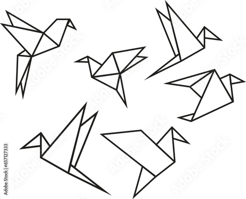 Origami birds drawing line art vector art.