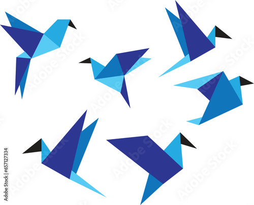  Origami birds drawing vector art in blue color.