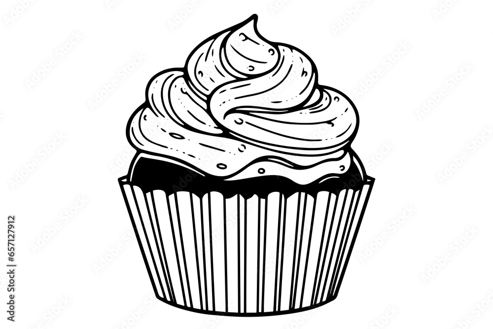 Cream cupcake hand drawn ink sketch. Engraved style retro vector illustration Cream cupcake hand drawn ink sketch. Engraved style retro vector illustration