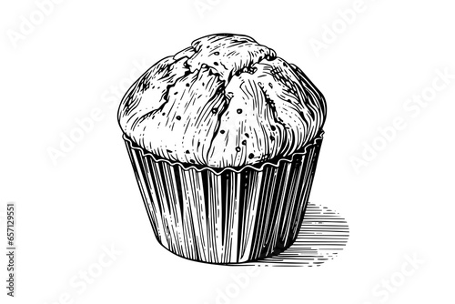 Cupcake hand drawn ink sketch. Engraved style retro vector illustration