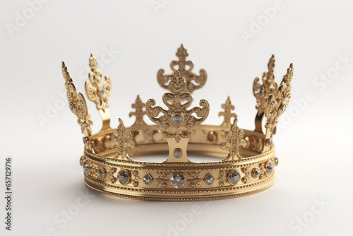 3d rendering of royal golden crown on white background with clipping path